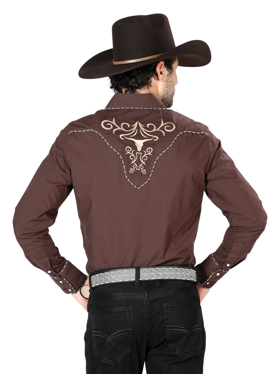 El General Embroidery Western Shirt Brown/Gold 42891