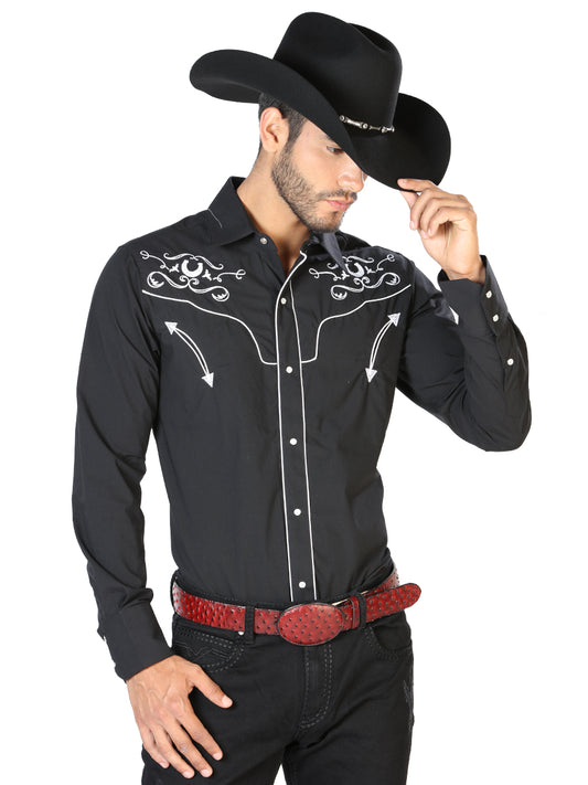 Camisa vaquera El General bordada, blanco/negro 42945