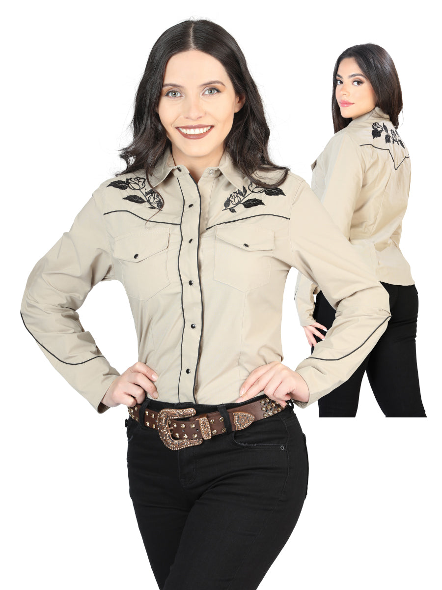 Womens Khaki Embroidered Shirt 42969