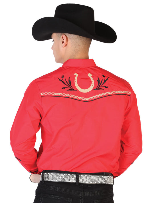 Camisa Western Bordada El General Roja/Negra 43294