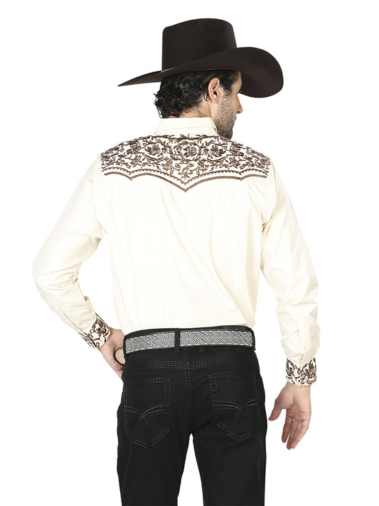Camisa occidental El General bordada beige/dorada 43303