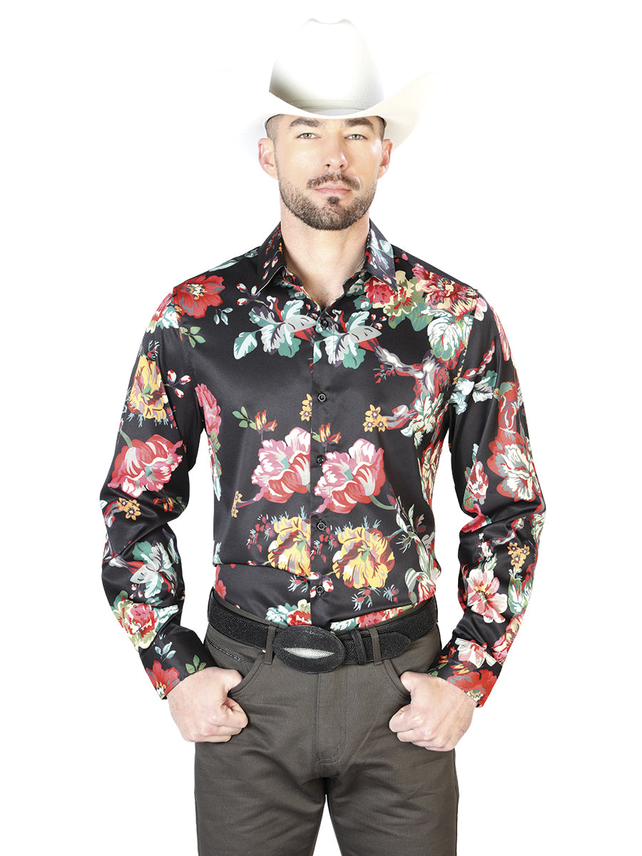Black With Red Roses Casual Long Sleeve Shirt 43675