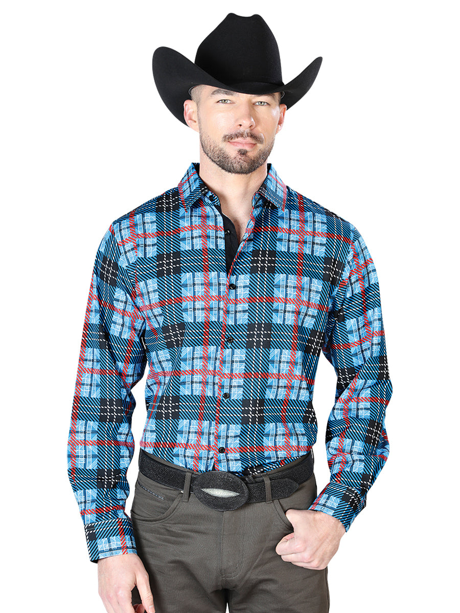 Blue And Checkers Casual Long Sleeve Shirt 43690