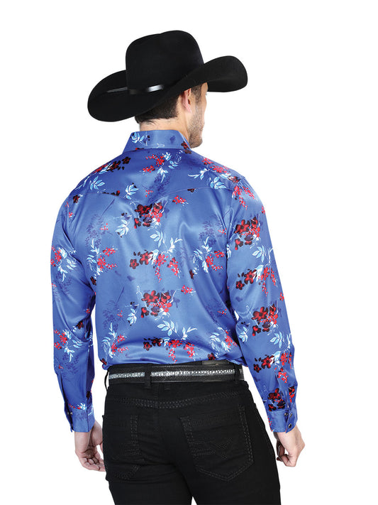 Camisa informal azul de manga larga 43942