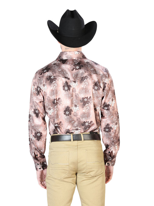 Camisa casual de manga larga marrón claro 43947