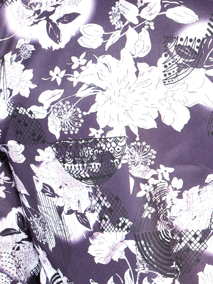 Purple Flower Print Long Sleeve Shirt 43948
