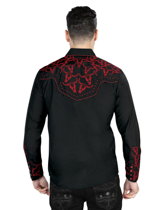 Camisa bordada El Señor De Los Cielos Negro/Rojo 44339