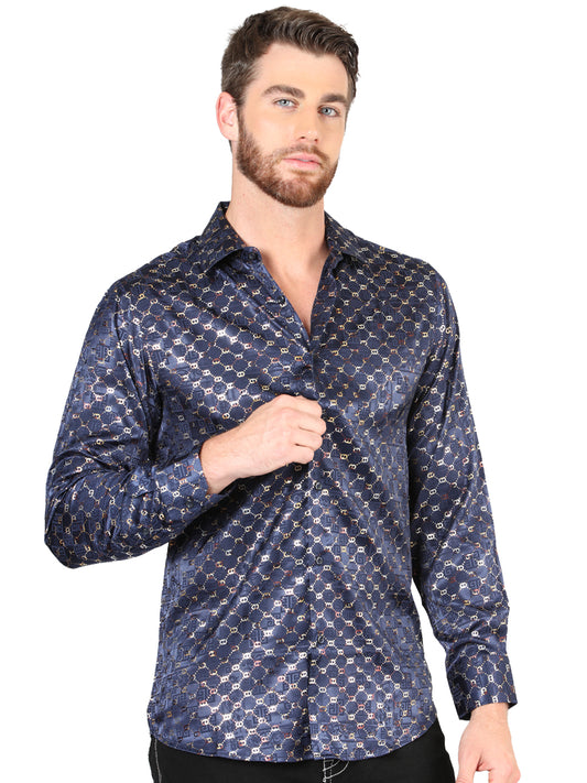 Camisa Informal El General Azul Marino/Dorado de Manga Larga 44548
