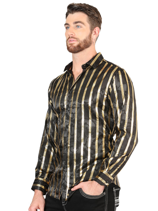 Camisa de manga larga informal El General negra/dorada 44554