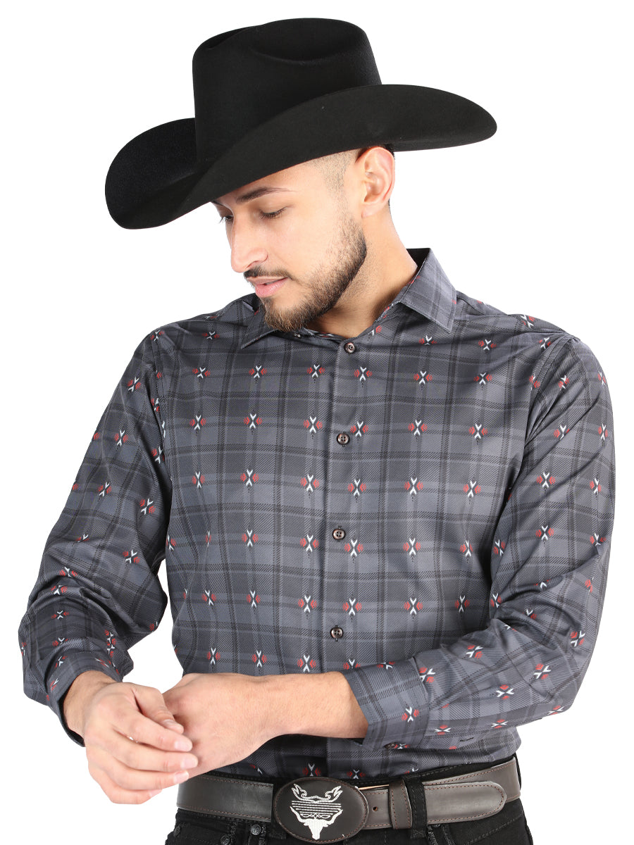 El General - Casual Long Sleeve Shirt - Gray/Brown 44708