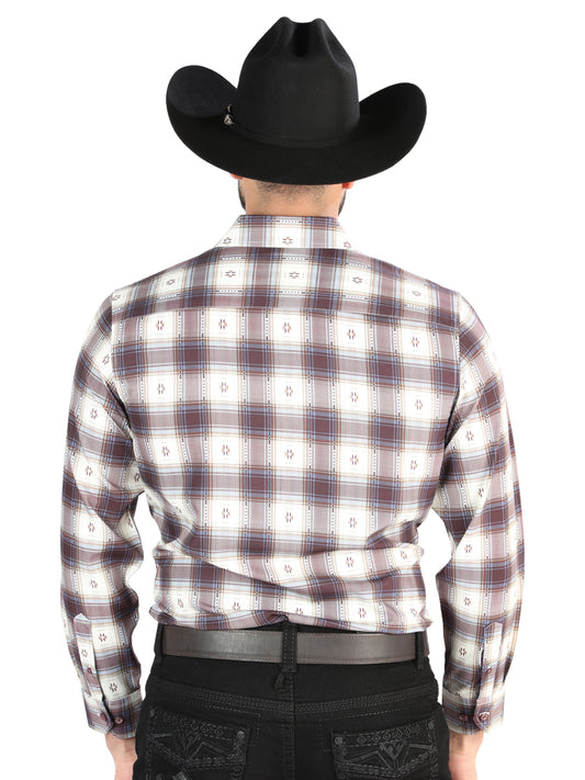 El General - Camisa informal de manga larga - Beige/Burdeos 44713