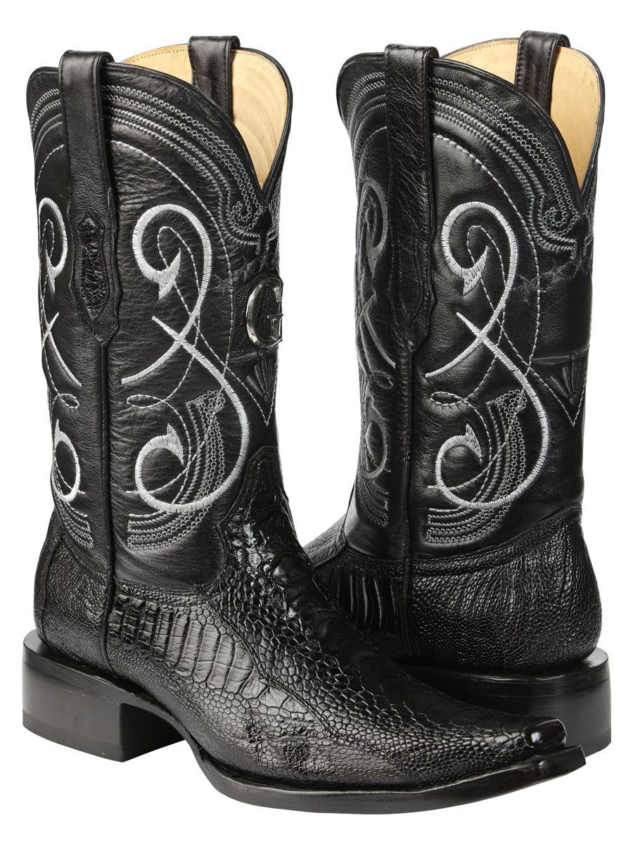 El General Men's Exotic Ostrich Leg Cowboy Boots - Black 45067