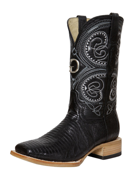 El General Men's Exotic Lizard Rodeo Cowboy Boots - Black 45069