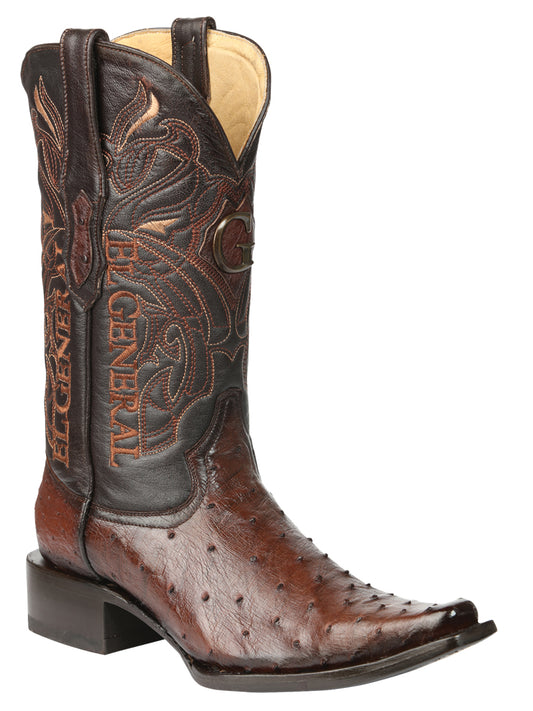 Botas vaqueras de cuero de avestruz exótico para hombre El General - Marrón 45076