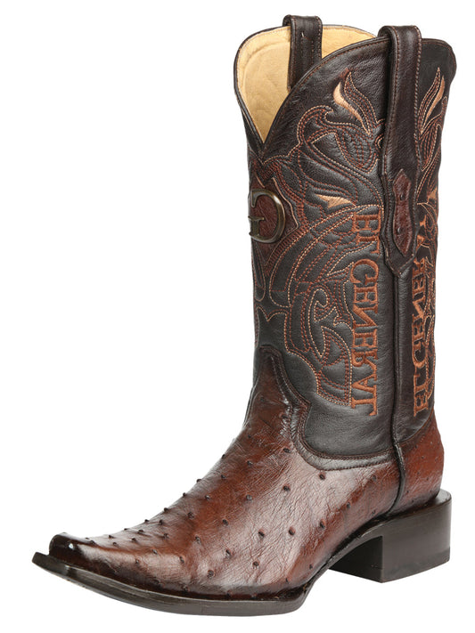 El General Men's Exotic Ostrich Leather Cowboy Boots - Brown  45076