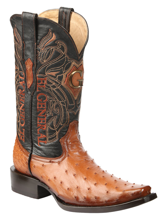 Botas Vaqueras de Piel Exótica de Avestruz para Hombre El General - Cognac 45077