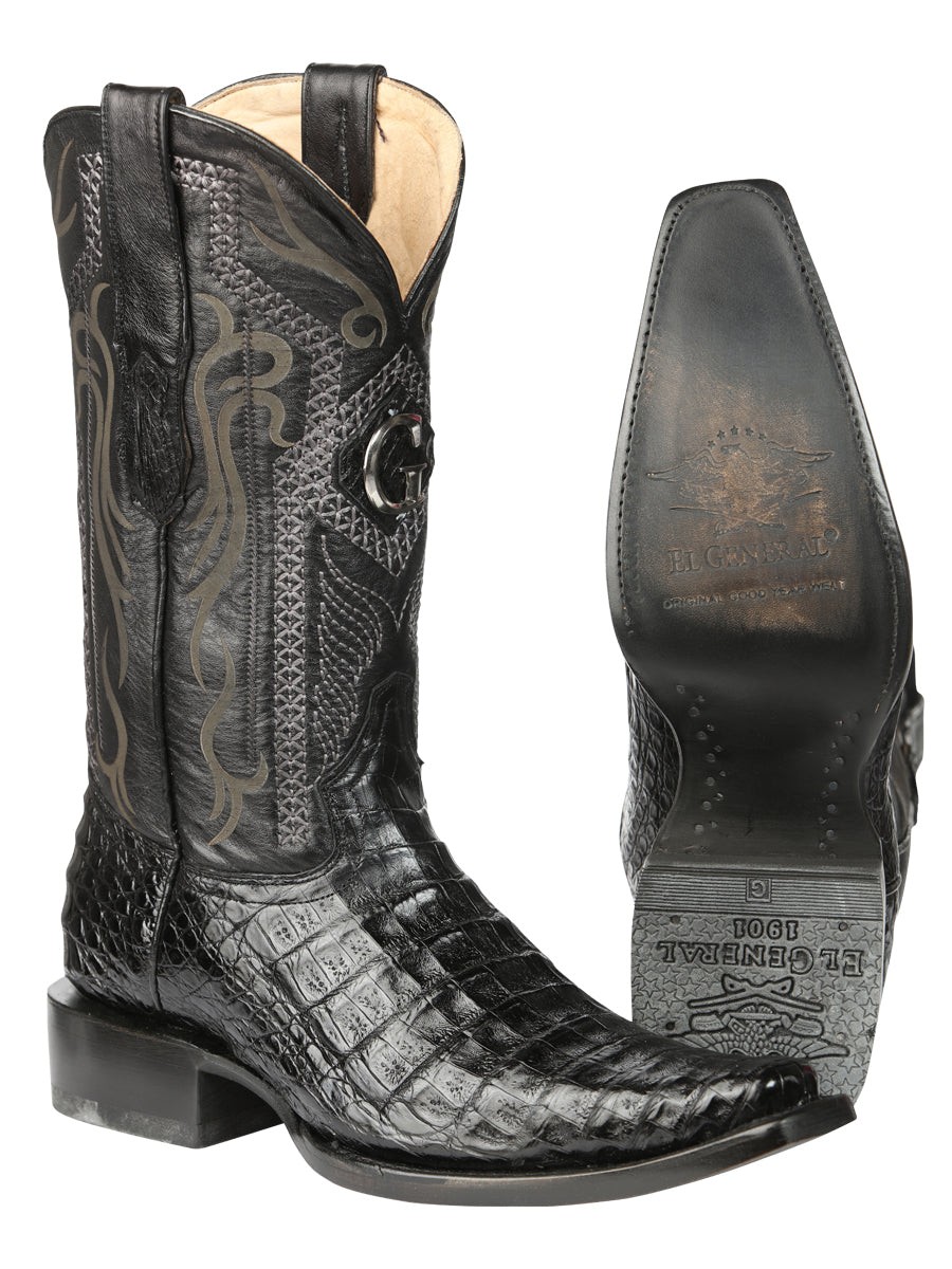 El General Men's Exotic Caiman Belly Cowboy Boots - Black 45078