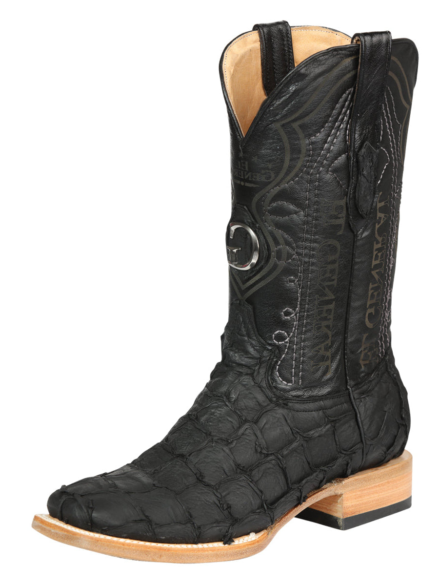 El General Men's Exotic Monster Fish Rodeo Cowboy Boots - Black  45083
