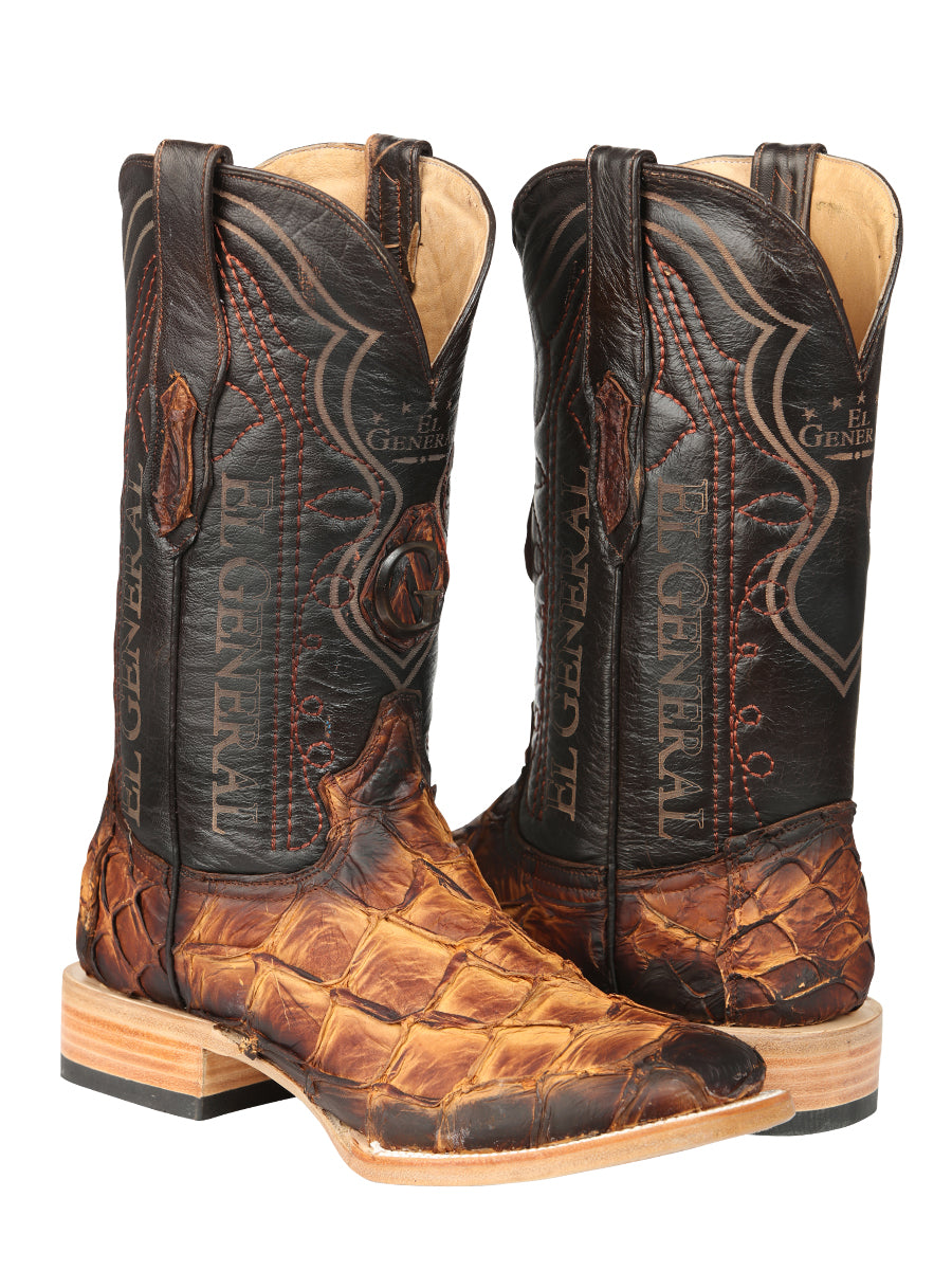 El General Men's Exotic Monster Fish Rodeo Cowboy Boots - Cognac  45085