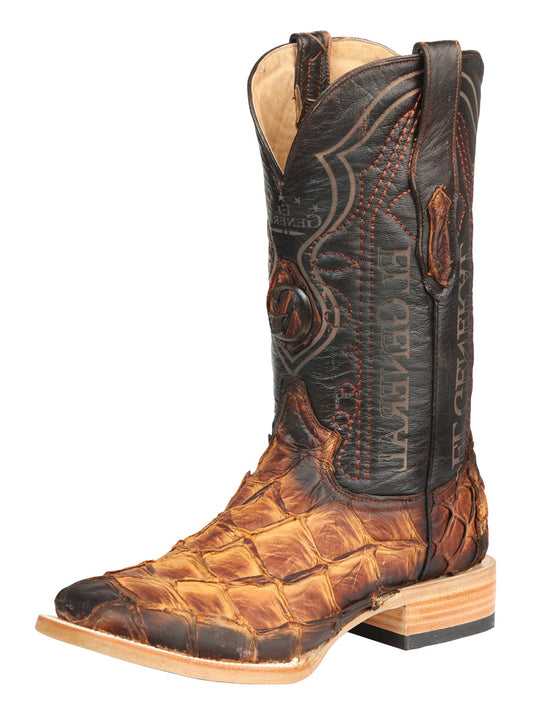 El General Men's Exotic Monster Fish Rodeo Cowboy Boots - Cognac  45085