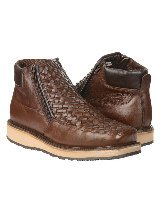 Botines El General de hombre de cuero tejido marrón con cremallera 45184