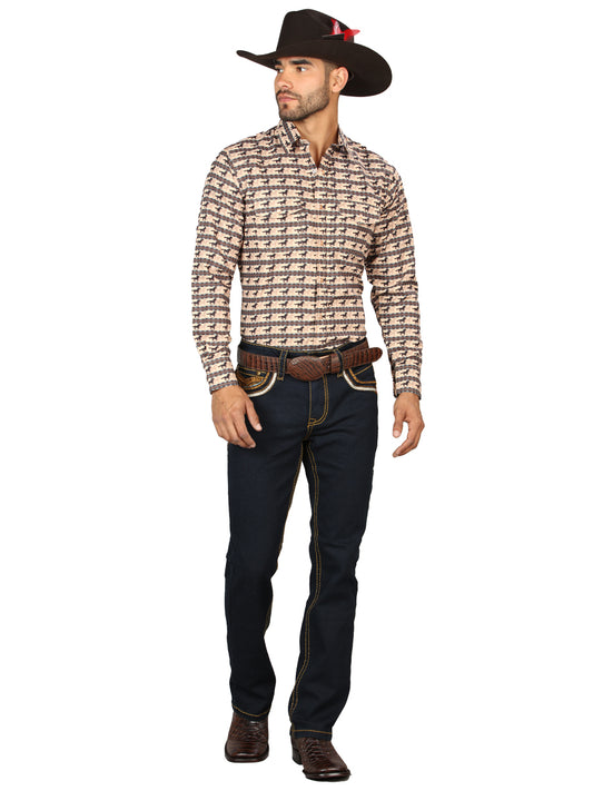Centenario Enjuague de Mezclilla Azul para Hombre con Detalles Bordados en Oro 45313