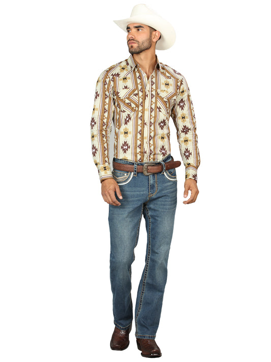 Jeans de mezclilla azul para hombre Centenario con detalles bordados 45314