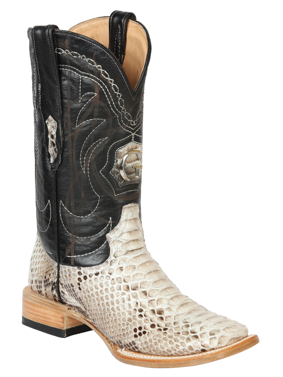 El General Men's Exotic Python Leather Cowboy Boots - Natural  45501