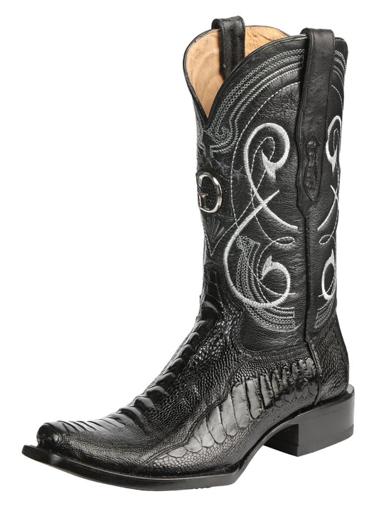 El General Men's Exotic Ostrich Leg Cowboy Boots - Black 45510