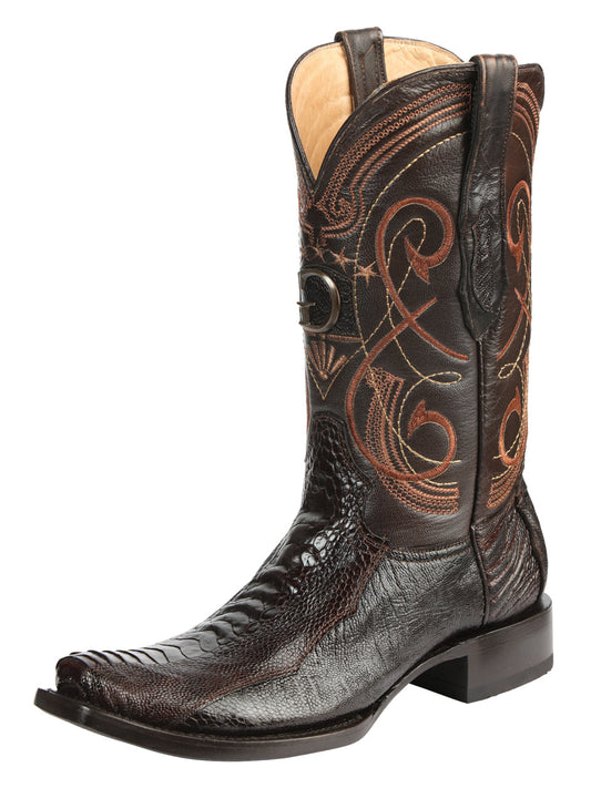 El General Men's Exotic Ostrich Leg Cowboy Boots - Brown 45511