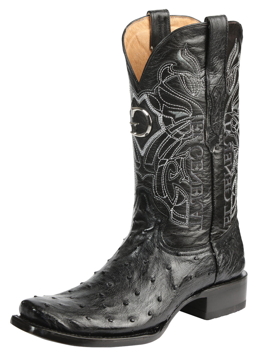 El General Men's Exotic Ostrich Leather Cowboy Boots - Black  45515
