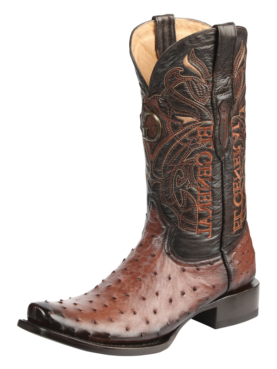 El General Men's Exotic Ostrich Leather Cowboy Boots - Brown  45516