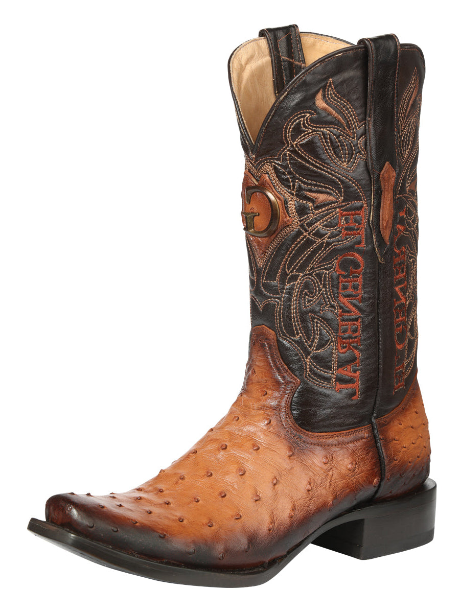 El General Men's Exotic Ostrich Leather Cowboy Boots - Cognac  45517