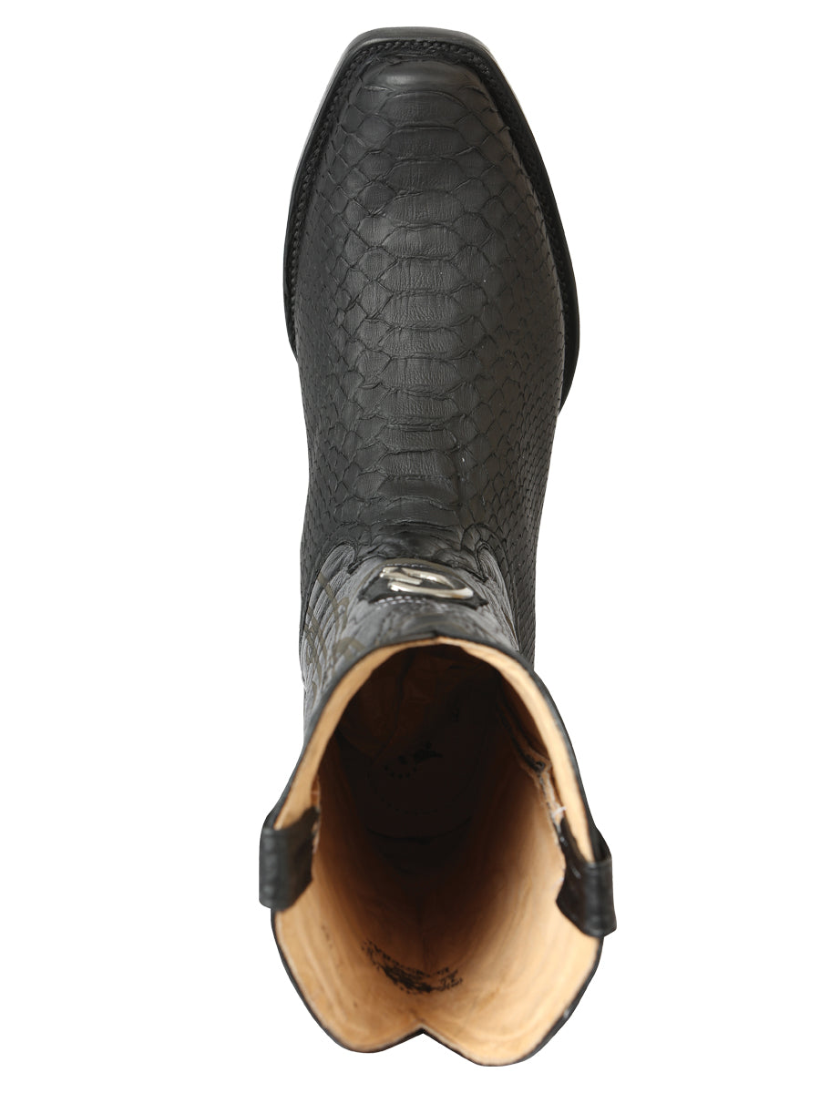 El General Men's Exotic Python Leather Cowboy Boots - Black  45523