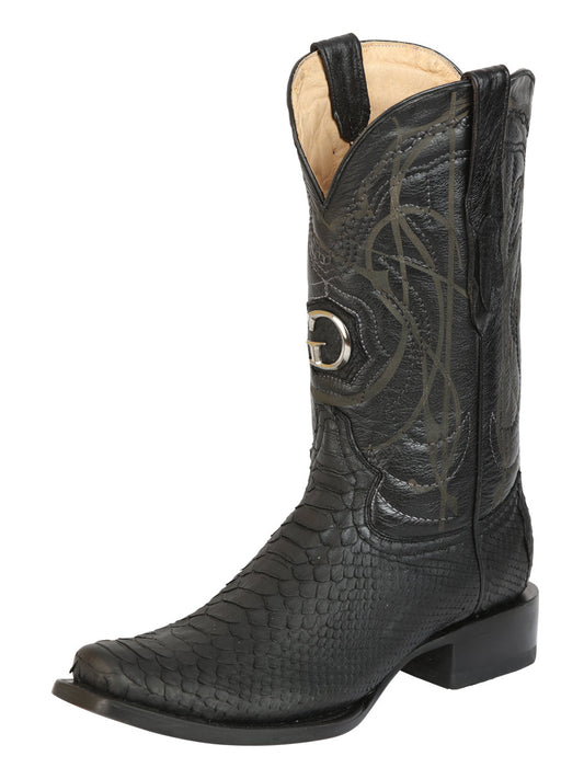 El General Men's Exotic Python Leather Cowboy Boots - Black  45523