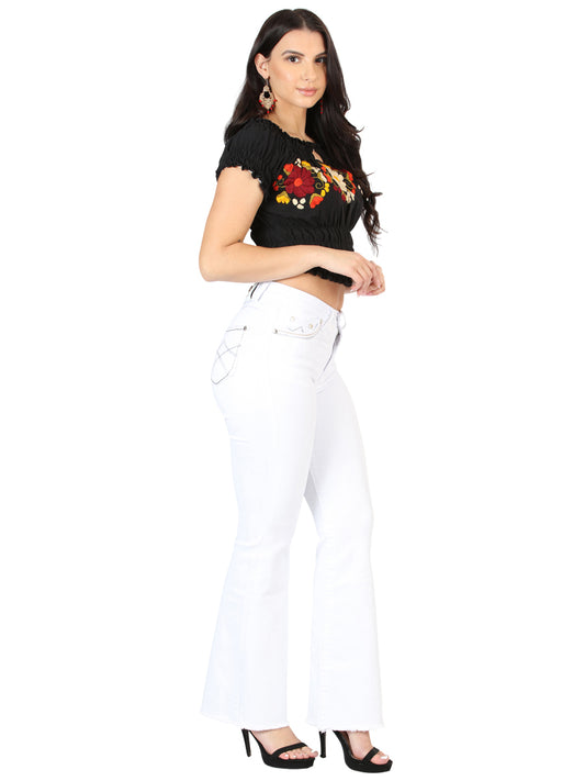 Centenario Jeans de mezclilla blancos acampanados para mujer 45545