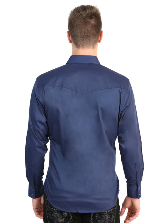 Camisa vaquera de manga larga El General para hombre - Azul marino elástico 45616