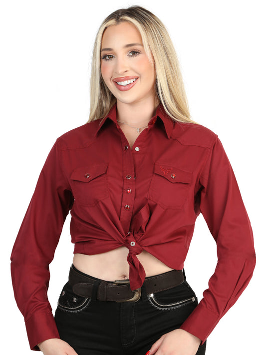 Camisa vaquera de manga larga El General para mujer - Elástica, color burdeos 45622