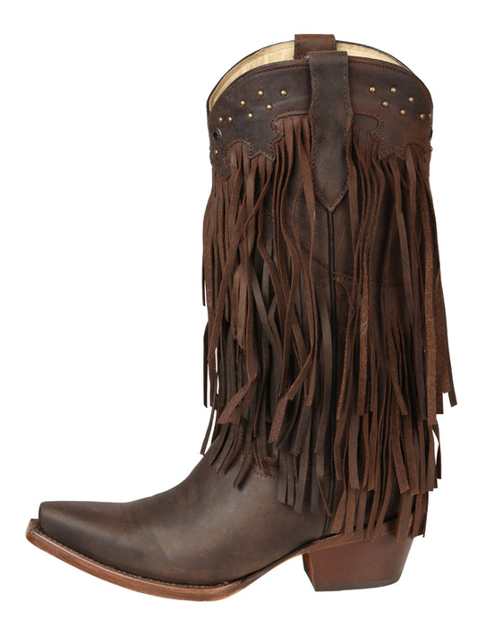 Botas vaqueras de mujer El General con flecos - Choco 45795