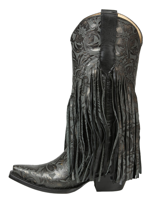 Botas vaqueras con flecos para mujer El General - Negras 45796