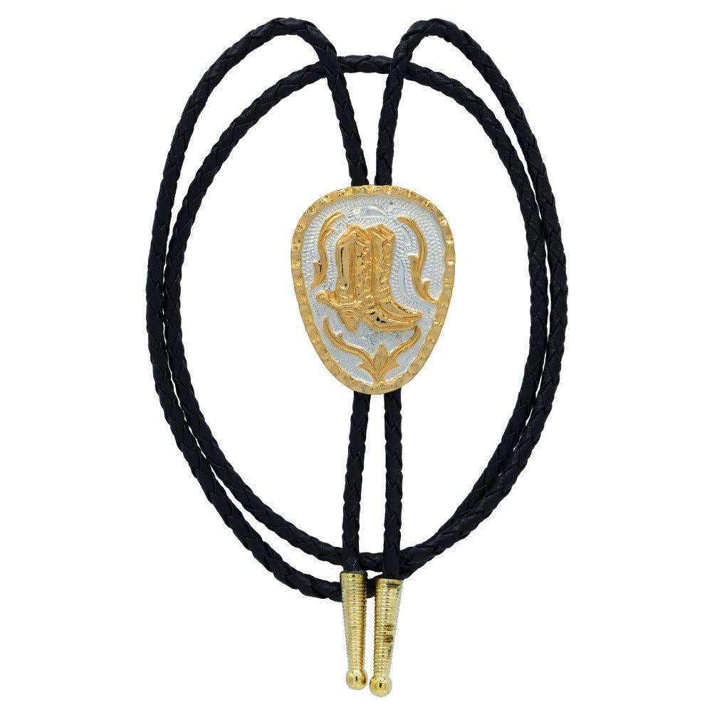 Boots on German Silver Oblong Bolo Tie