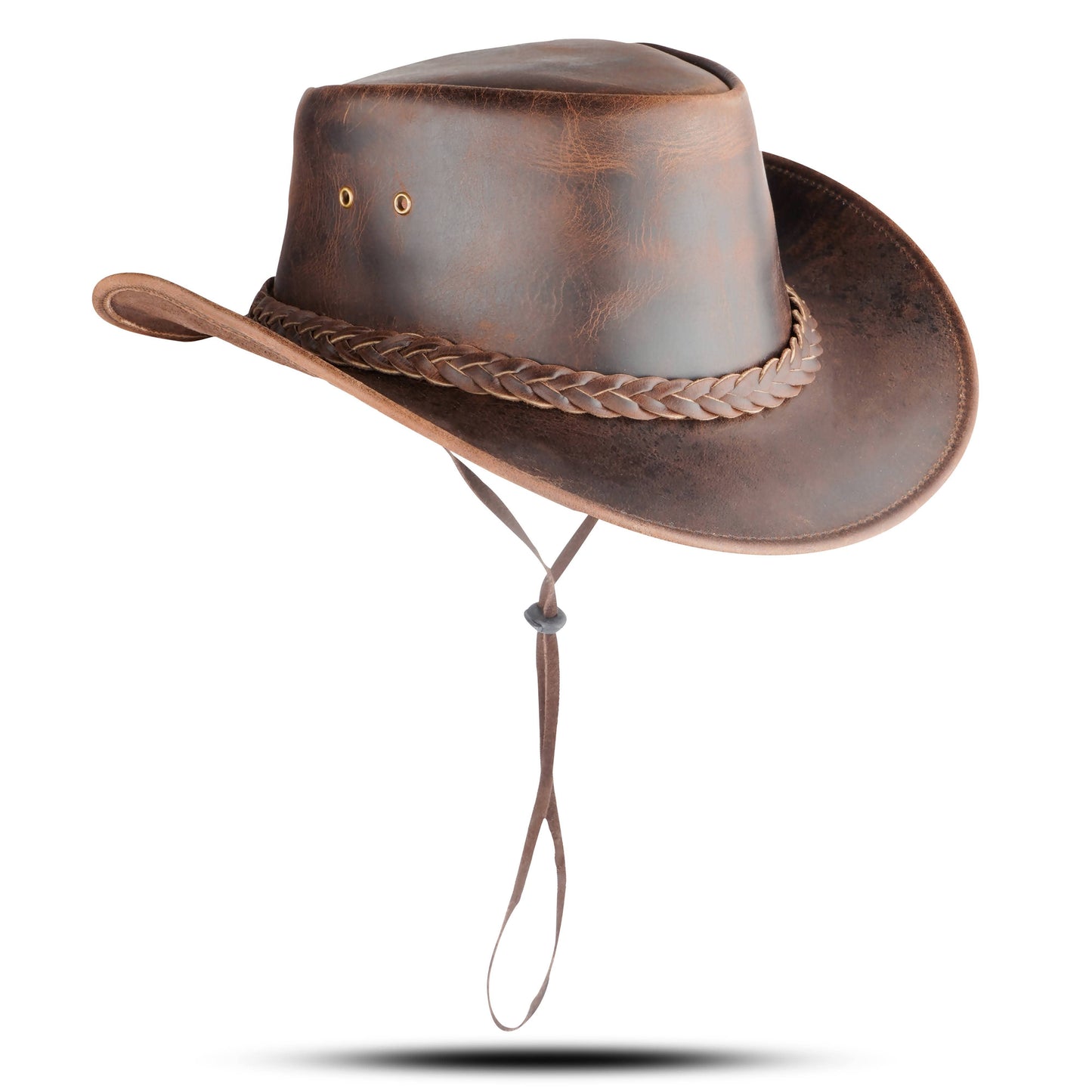 Men's and Women's Brown Western Leather Outback Cowboy Hat