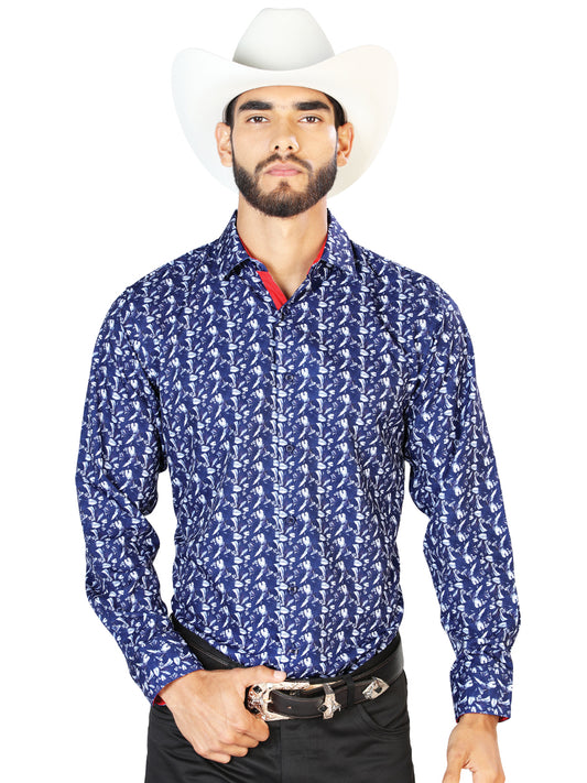 Camisa informal de manga larga azul 126261