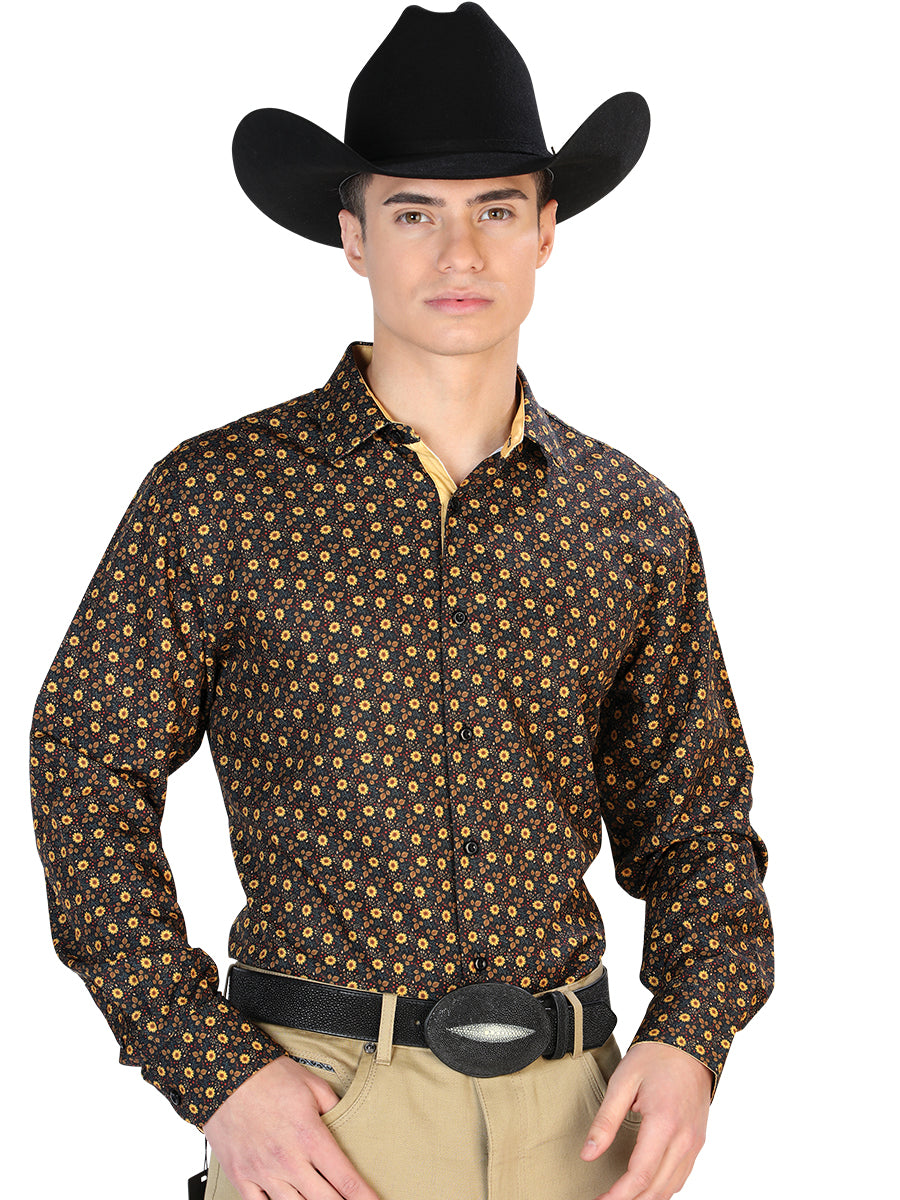 Black And Brown Casual Long Sleeve Western Cowboy Shirt  126262