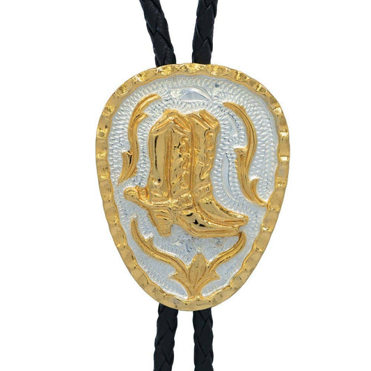 Boots on German Silver Oblong Bolo Tie