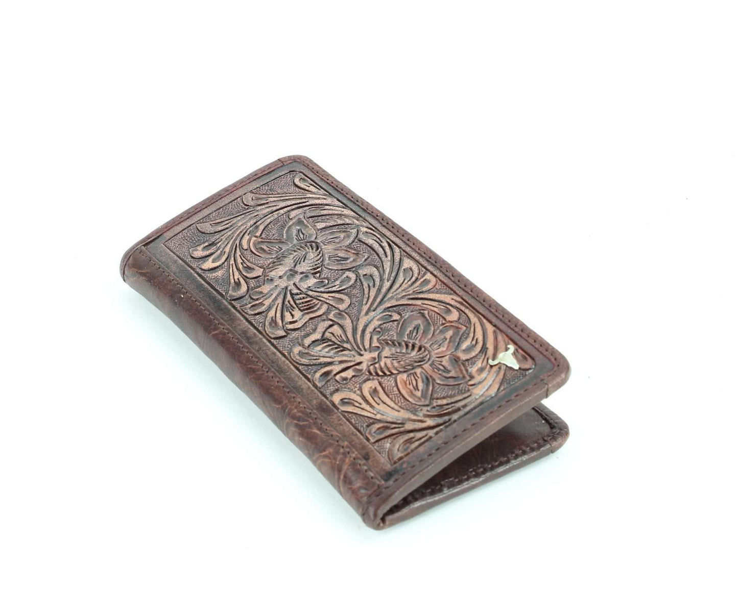 Cartera de rodeo occidental con filigrana floral de cuero repujado
