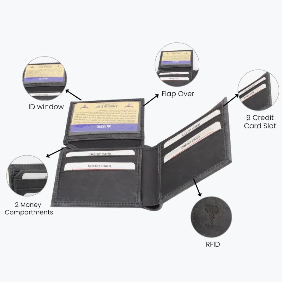 American Bison Oil Pull Up Bifold Wallet Tooled  ABW028