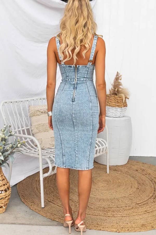 U-Neck Halters Casual Denim Dress