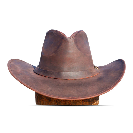Sombrero vaquero unisex de cuero marrón de ala ancha moldeable