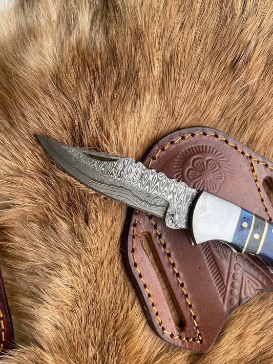 NAVAJA DE BOLSILLO MADERA DIAMANTE AZUL 6.5'' CUCHILLO DE ACERO DAMASCO ST